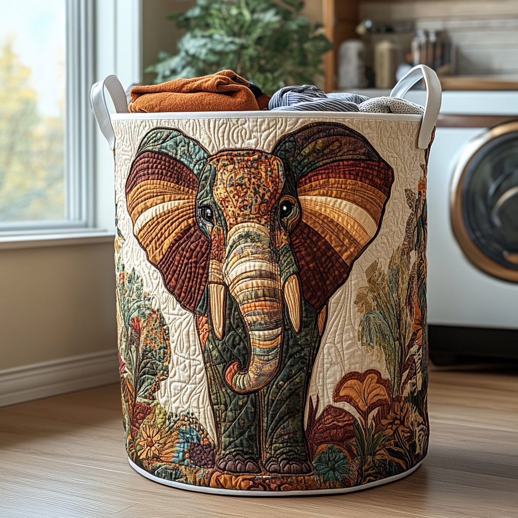 Golden Elephant Quilted Laundry Basket Birthday Merch Gift