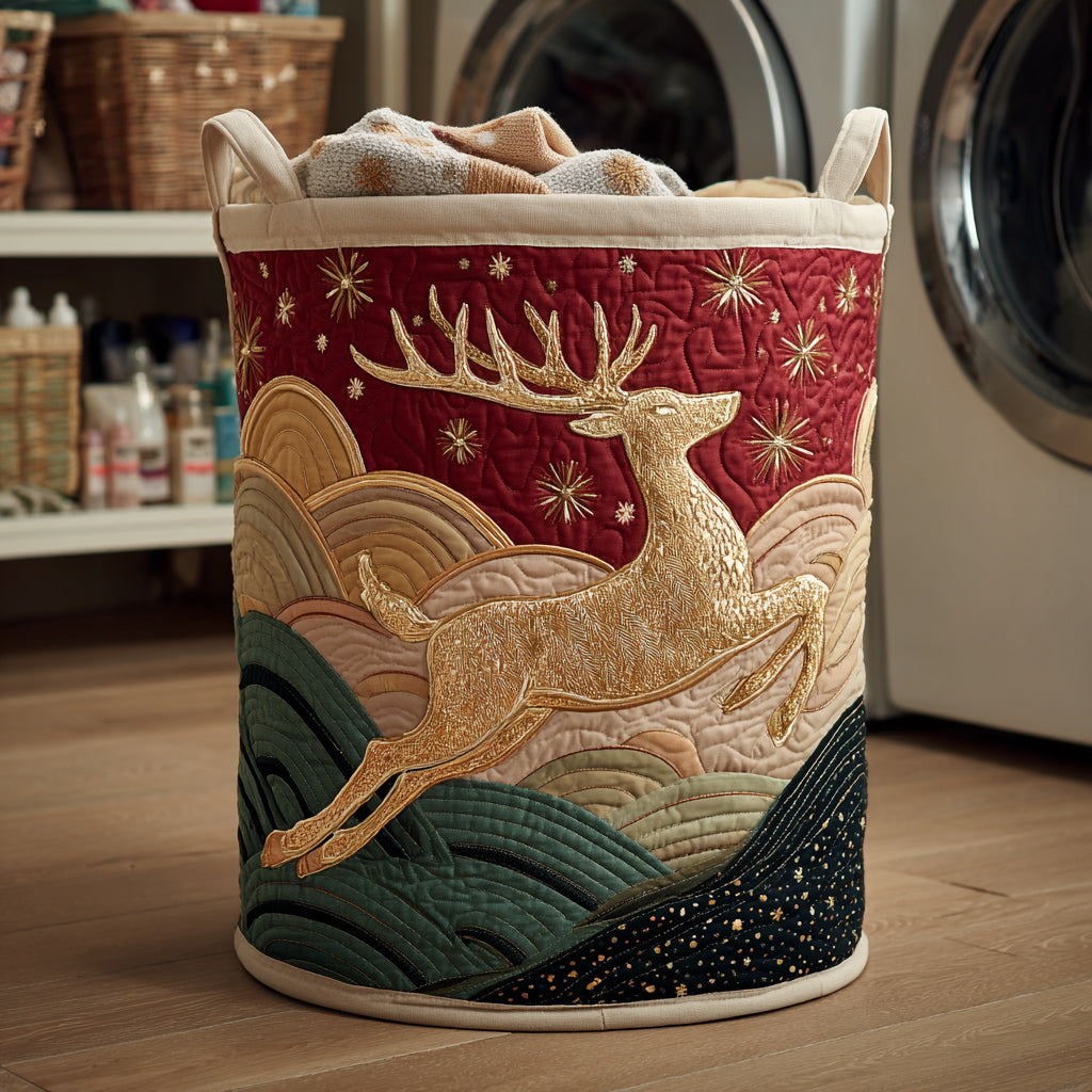 Golden Reindeer Quilted Laundry Basket Spring Merch Pick
