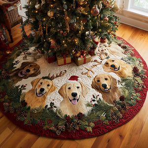 Golden Retriever Cheer Quilted Christmas Tree Skirt Seasonal Gift Merch for Festive Homes Warm and Soft Christmas Tree Skirt for Winter