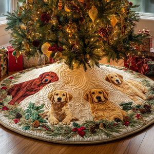 Golden Retriever Glow Quilted Christmas Tree Skirt Perfect Holiday Gift for Home Decor Lovers Seasonal Gift Merch for Festive Homes