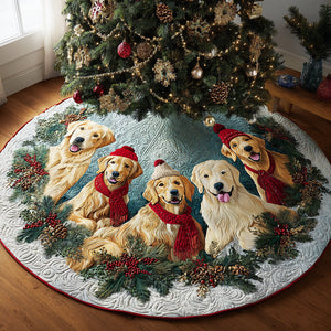 Golden Retriever Magic Quilted Christmas Tree Skirt Exclusive Holiday Tree Skirt Gift for Families Charming Tree Skirt for Family Gatherings