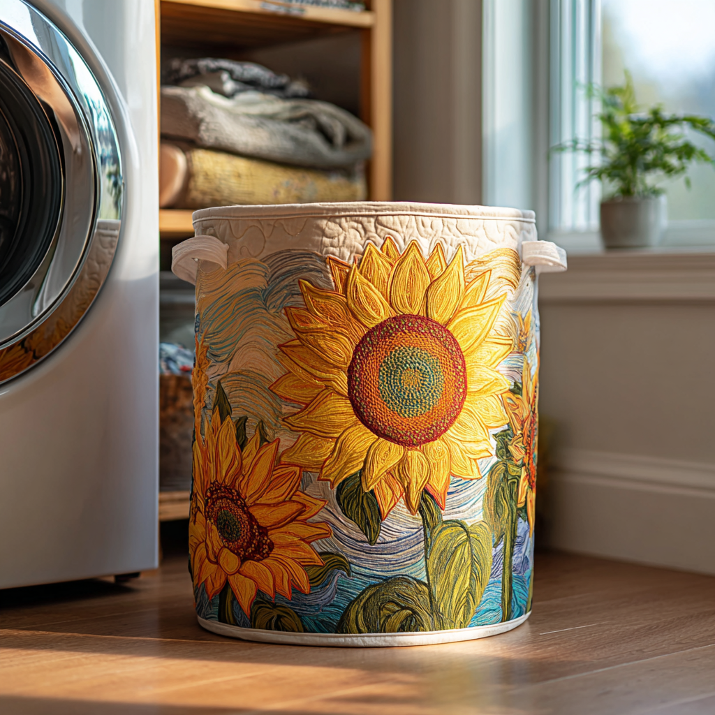 Golden Sunflower Quilted Laundry Basket Thoughtful Housewarming Gift