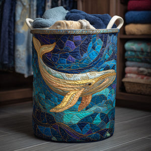 Golden Whale Quilted Laundry Basket Merch For Home And Bedroom