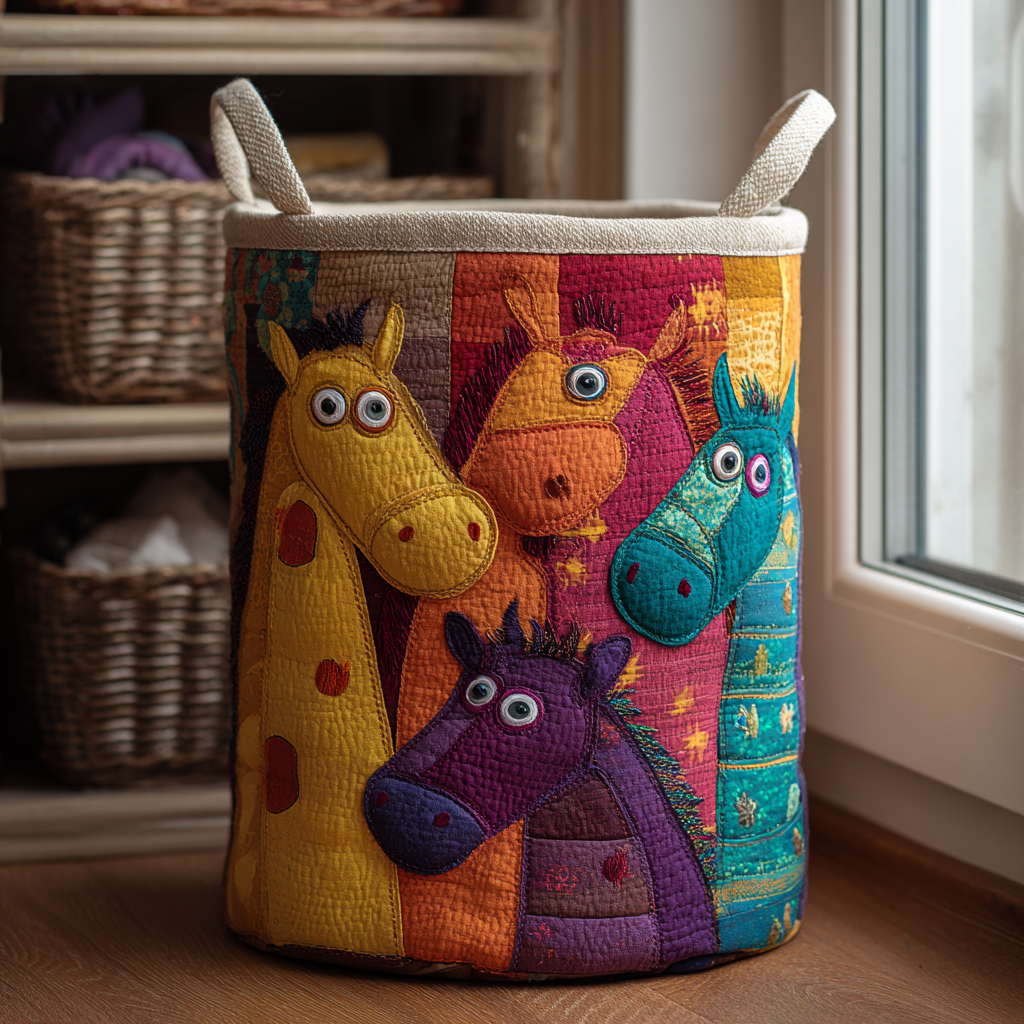Graceful Horse Quilted Laundry Basket Holiday Favorite Gift