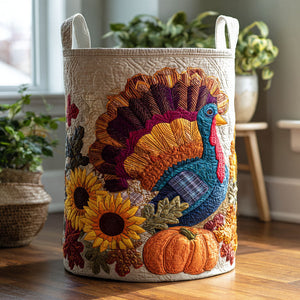 Grateful Gobbler Quilted Laundry Basket Merch For Cozy Nights