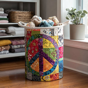 Groovy Peace Quilted Laundry Basket Father’s Day Merch Gift