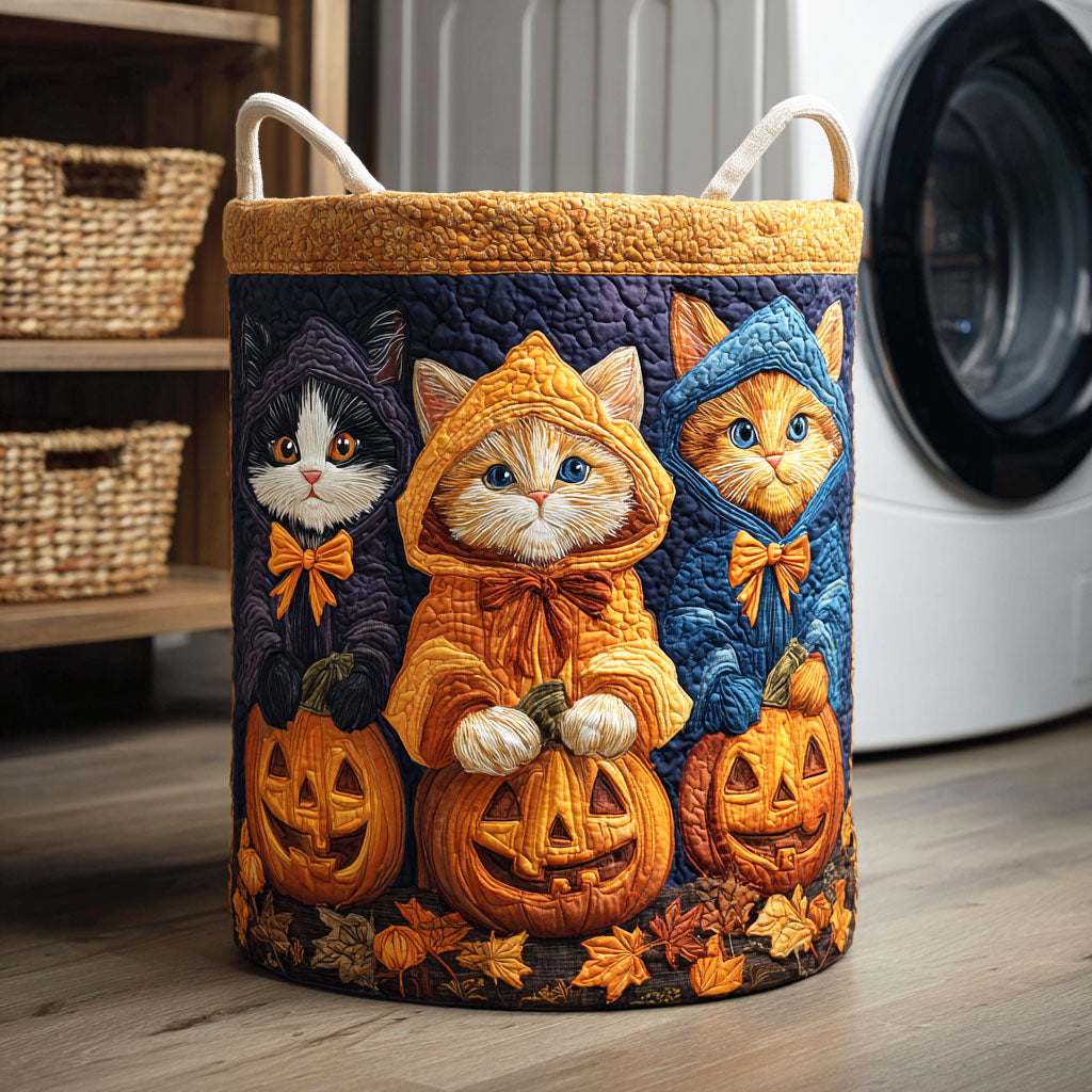 Halloween Cat Quilted Laundry Basket Merch For Her