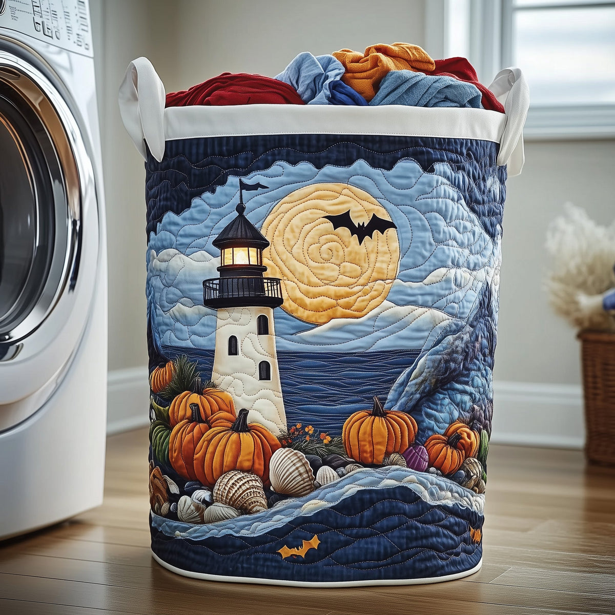 Haunted Lighthouse Quilted Laundry Basket Gift To Brighten Their Day