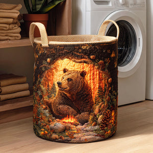 Hidden Cave Bear Quilted Laundry Basket Halloween Merch Gift