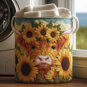 Highland Cow Blossom Quilted Laundry Basket Great Stocking Stuffer