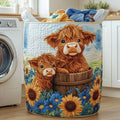 Highland Cow Quilted Laundry Basket Easter Merch Gift
