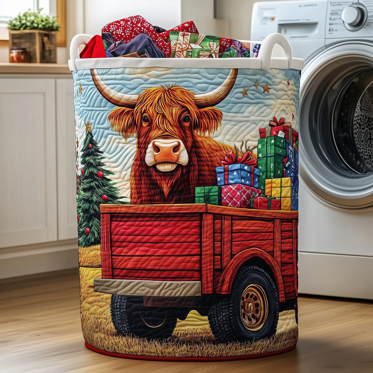 Highland Cow Quilted Laundry Basket Everyday Merch Choice