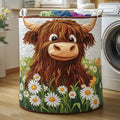 Highland Cow Quilted Laundry Basket Merch For Mom