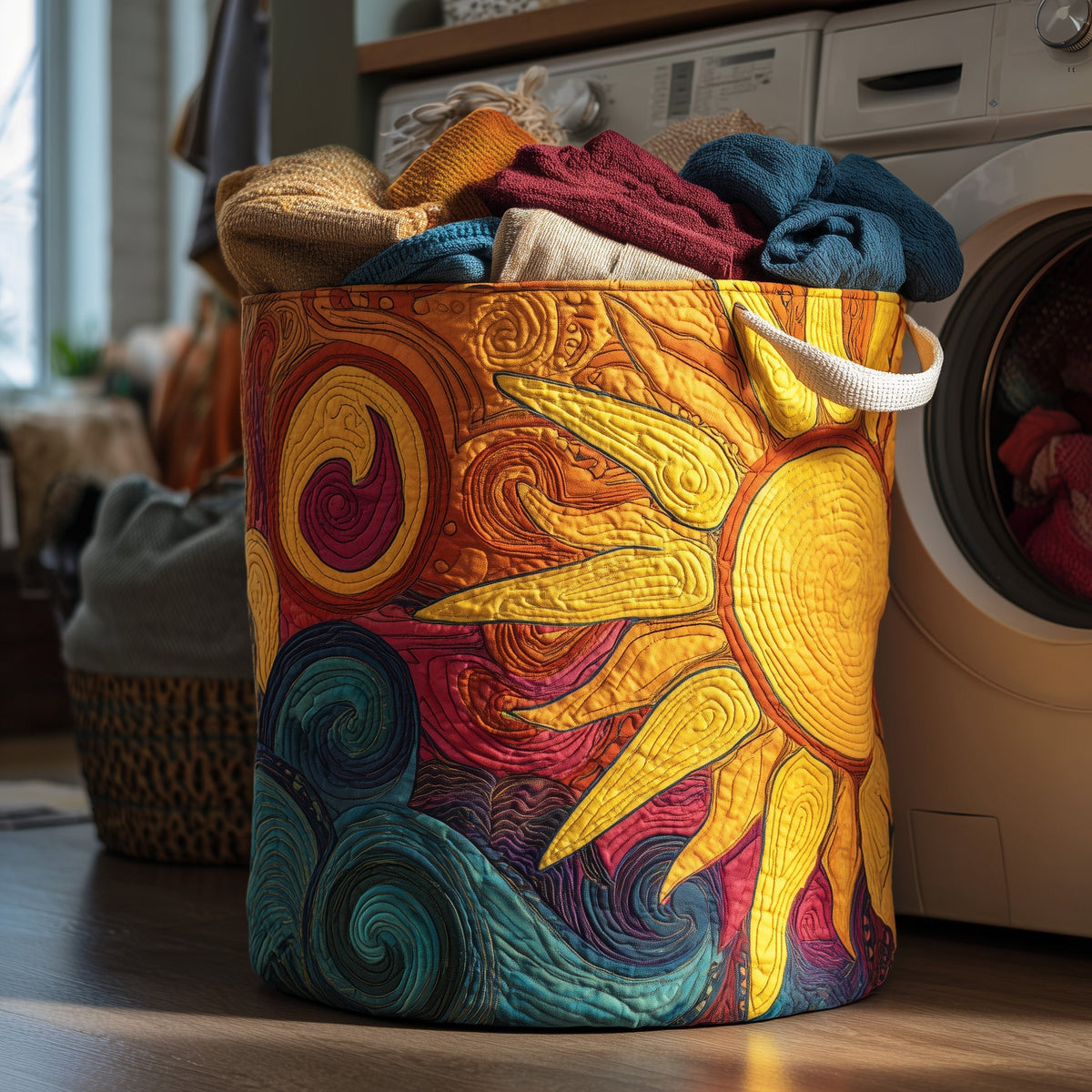 Hippie Sun Quilted Laundry Basket Birthday Merch Gift