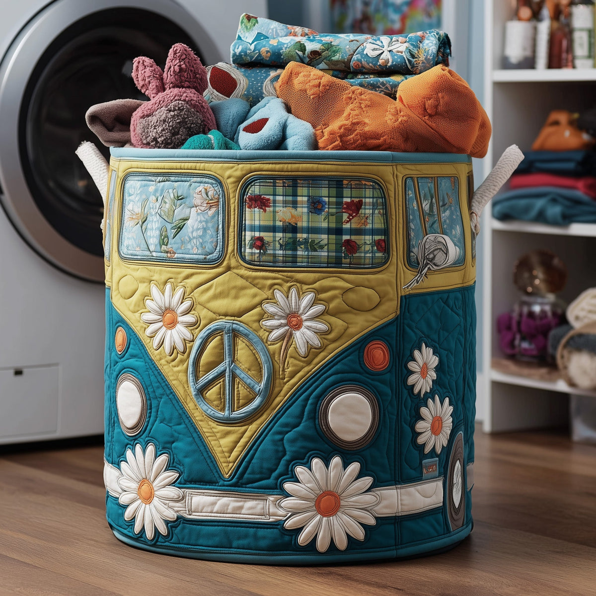 Hippie Van Quilted Laundry Basket Merch For Home And Bedroom
