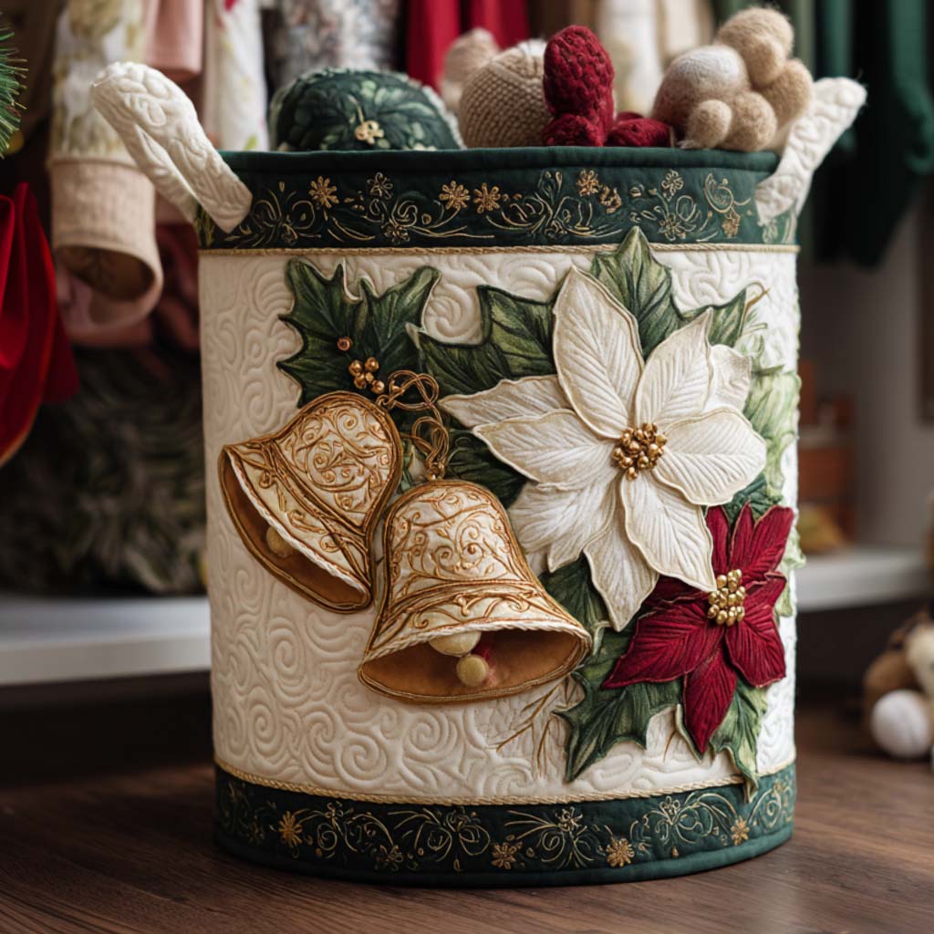 Holiday Bells Quilted Laundry Basket Ideal Gift For Mom