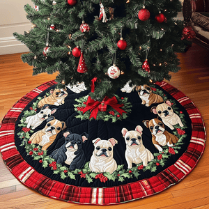 Holiday Frenchies Quilted Christmas Tree Skirt Perfect Tree Skirt Gift for Mom or Grandma