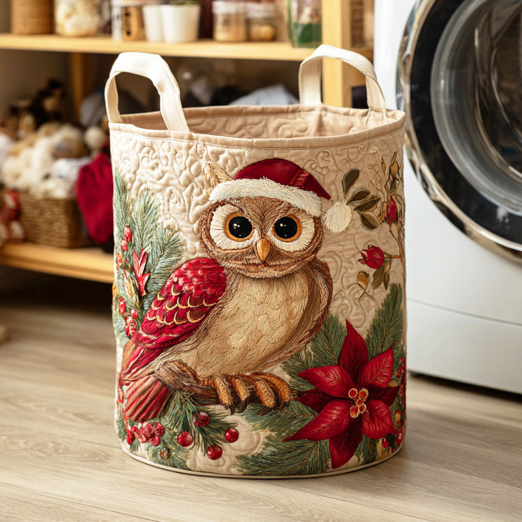 Holiday Owl Quilted Laundry Basket Holiday Season Merch