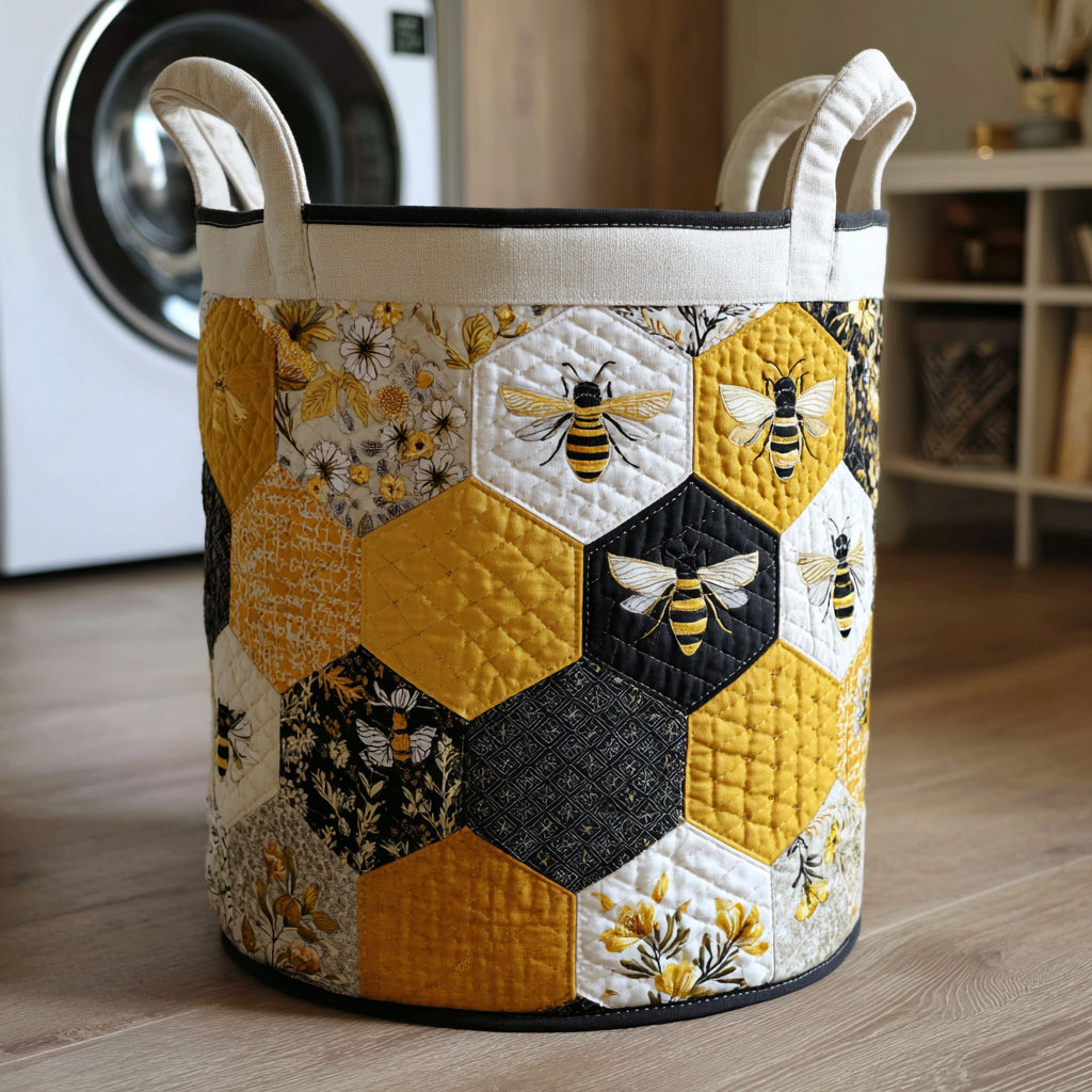 Honeycomb Bee Quilted Laundry Basket Merch For Friends