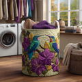Hummingbird Bloom Quilted Laundry Basket Must-Have Home Essential