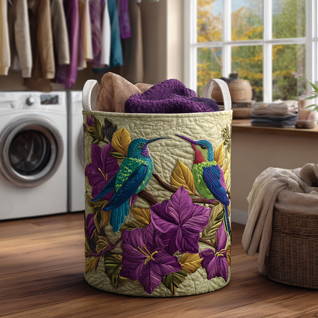 Hummingbird Bloom Quilted Laundry Basket Must-Have Home Essential