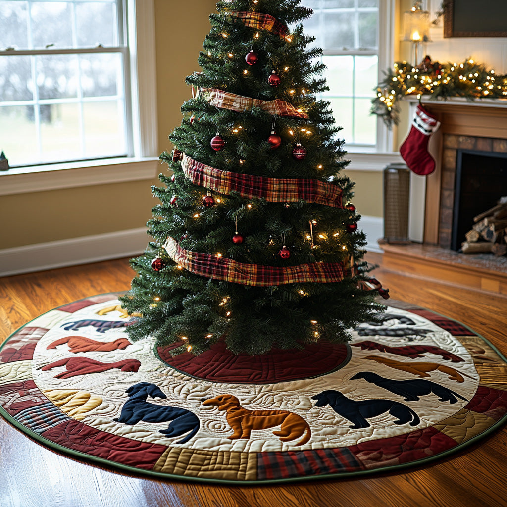 Jolly Doxie Glow Quilted Christmas Tree Skirt Exclusive Holiday Tree Skirt Gift for Families