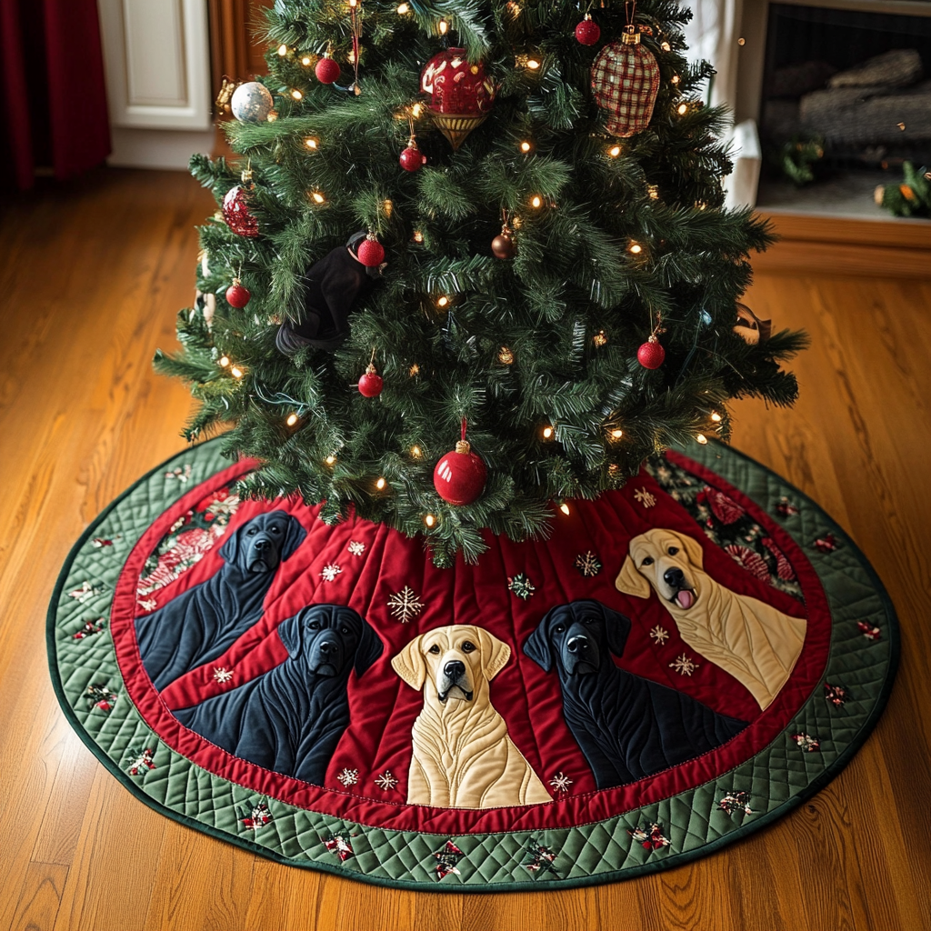 Labrador Fun Christmas Quilted Tree Skirt Seasonal Gift Merch for Festive Homes