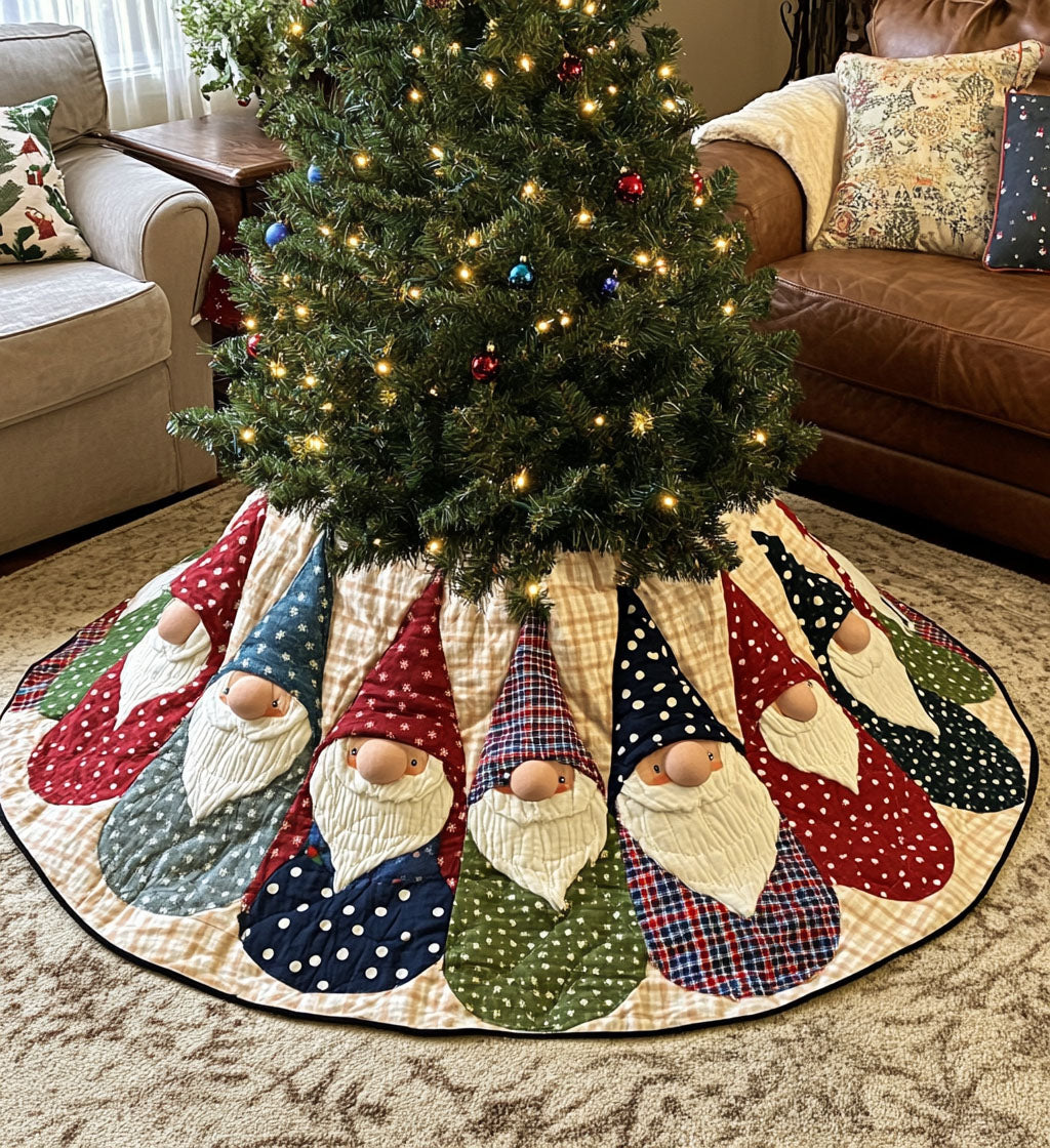 Land Of Gnome Quilted Christmas Tree Skirt Lovely Gift Merch for a Festive Home