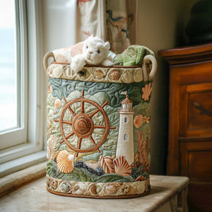 Lighthouse Morning Calm Quilted Laundry Basket Valentine’s Day Merch Gift