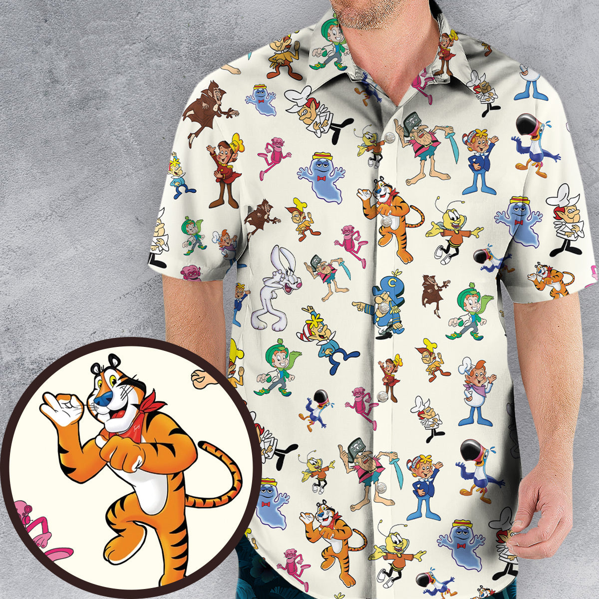 80s 90s Commercial Mascot Cereal Hawaiian Shirt