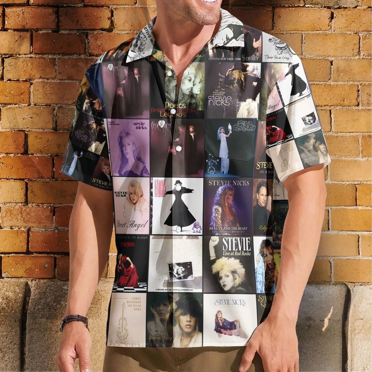 Stevie Nicks Hawaiian Shirt Album Cover Collage Classic Rock Summer Button Up