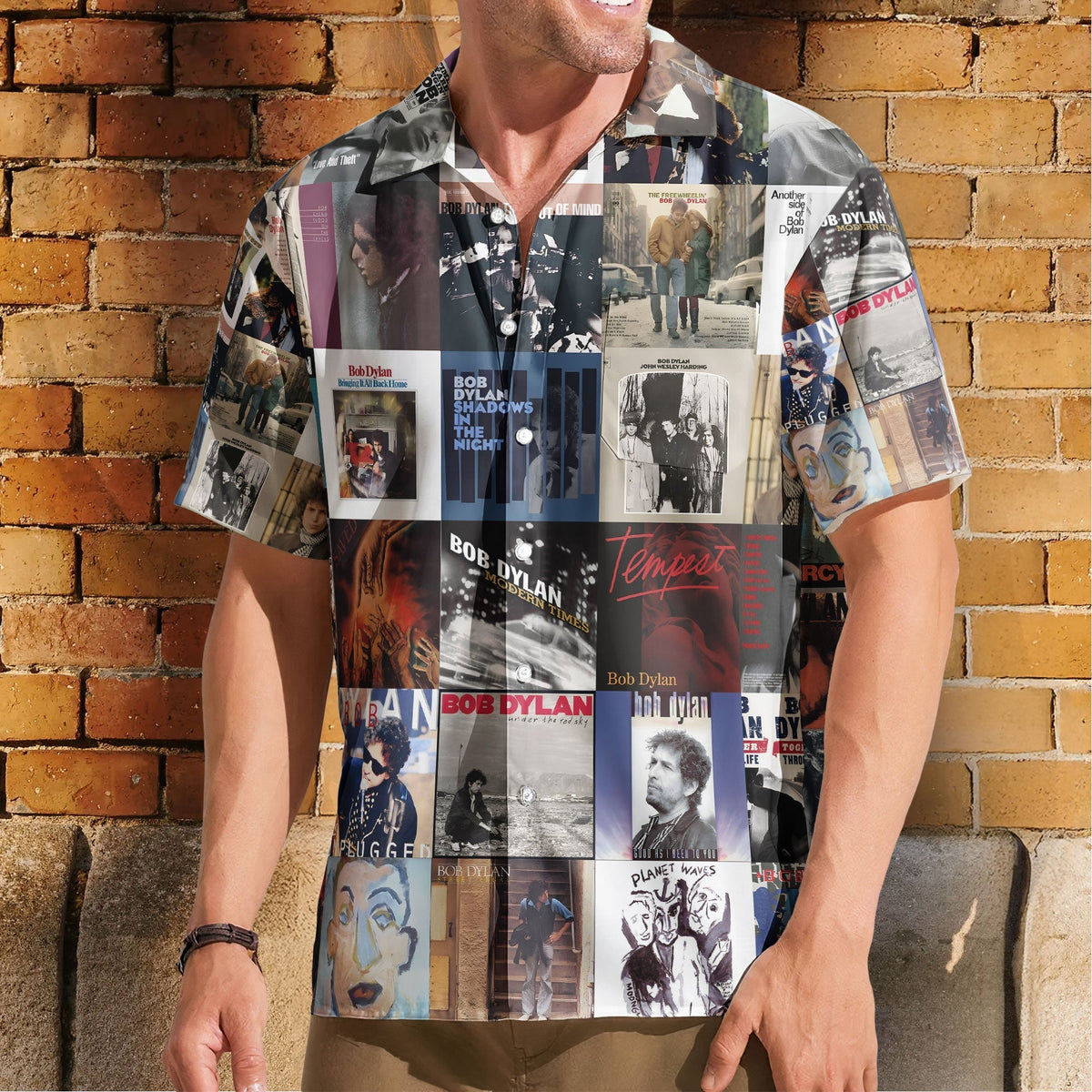 Bob Dylan Hawaiian Shirt Album Cover Collage Folk Rock Summer Button Up