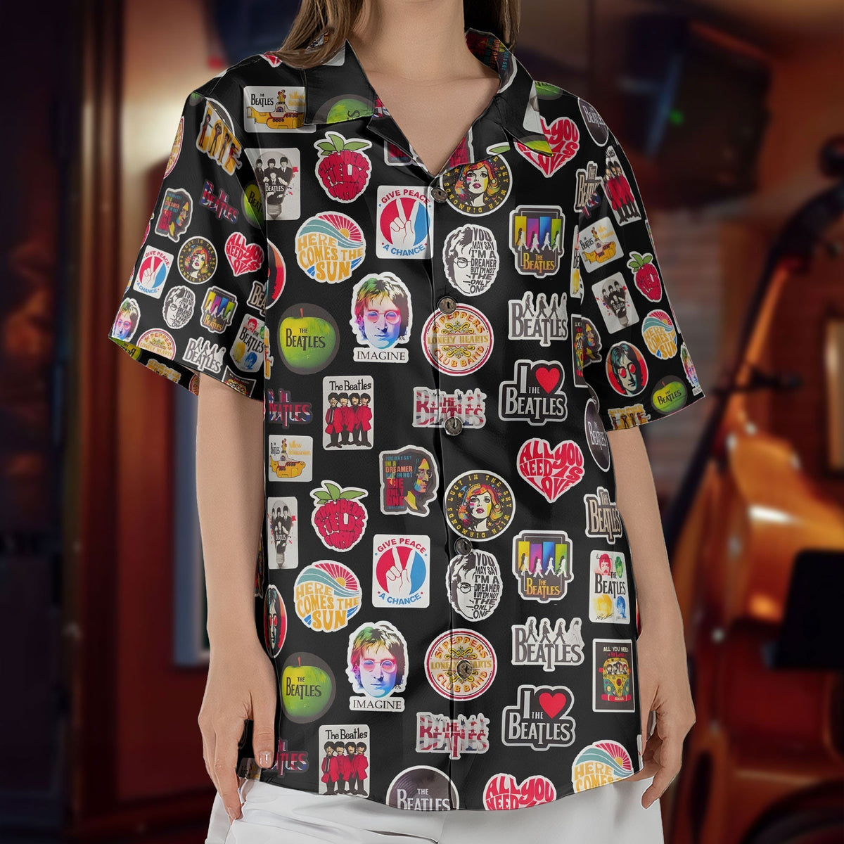 The Beatles Multiple Iconic Logos Hawaiian Shirt Retro Music Inspired Aloha Shirt