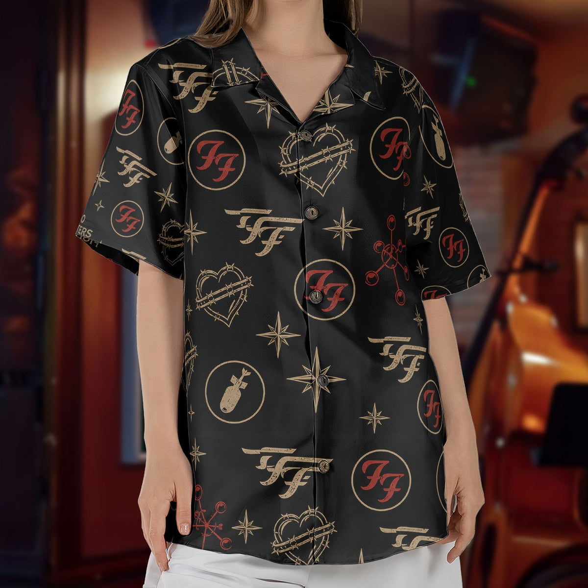 Foo Fighters Rock Icon Graphic All-Over Print Hawaiian Shirt Retro Music Album Art Inspired Unisex Shirt