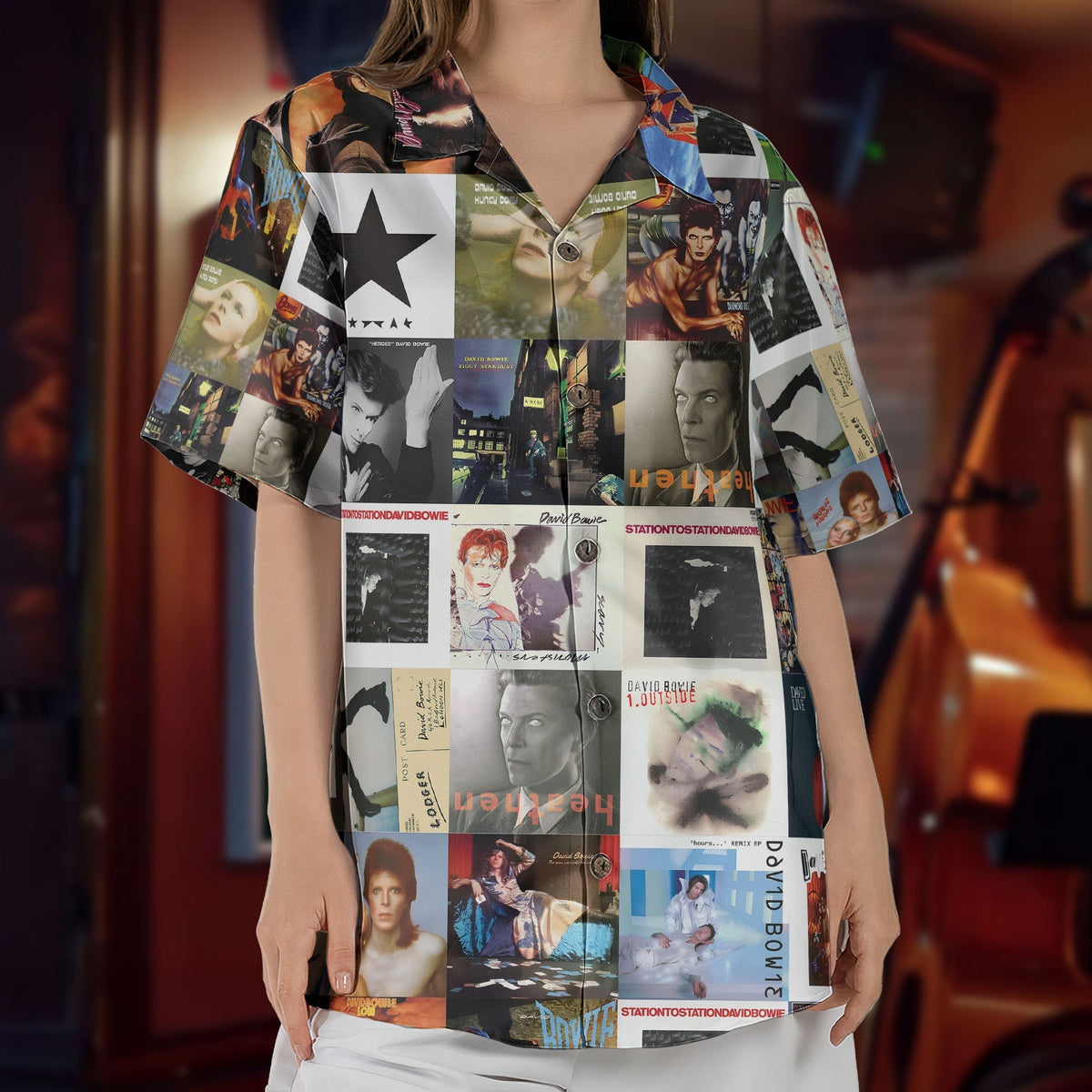 David Bowie Album Collage Hawaiian Shirt Bowie Retro Album Art Inspired Shirt