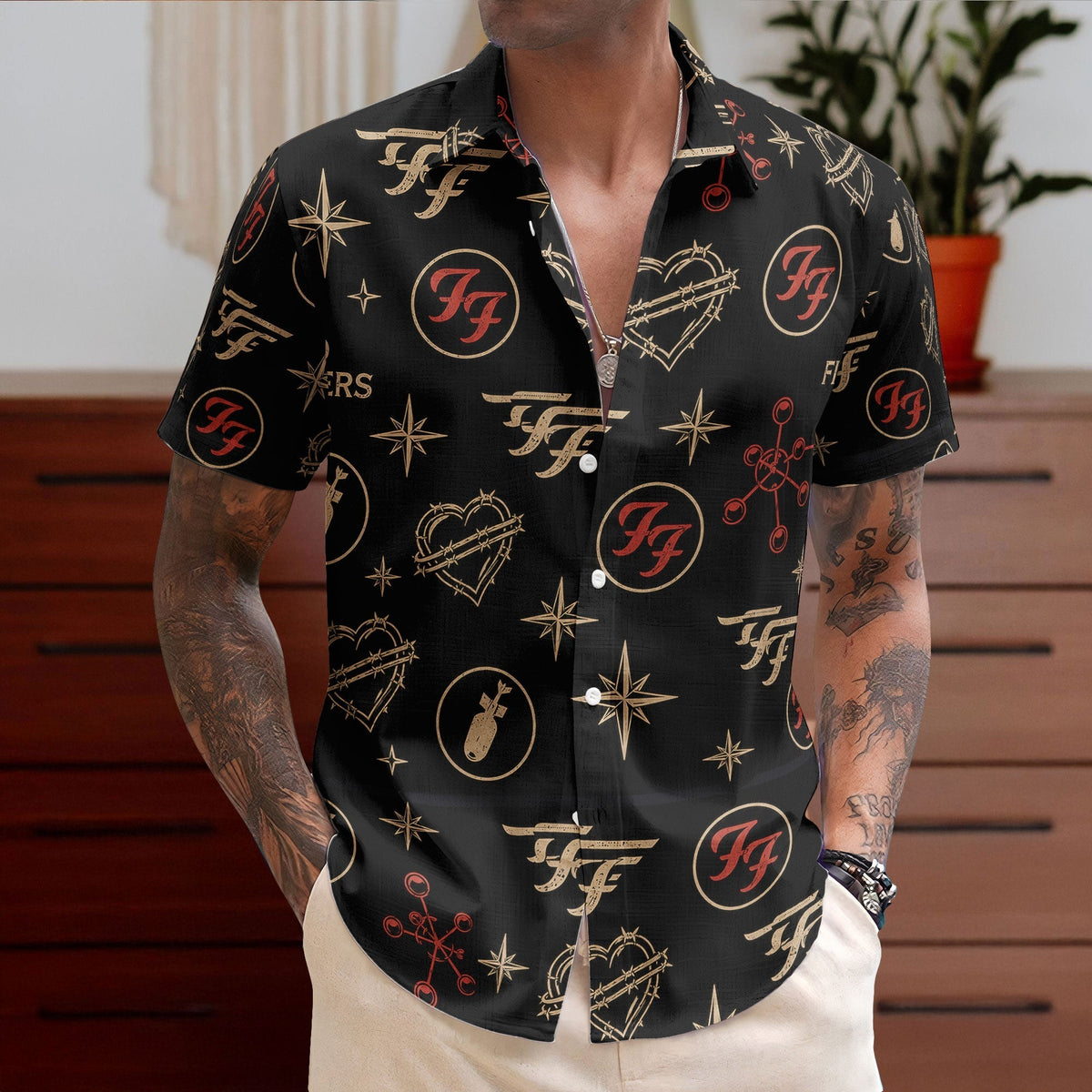 Foo Fighters Rock Icon Graphic All-Over Print Hawaiian Shirt Retro Music Album Art Inspired Unisex Shirt
