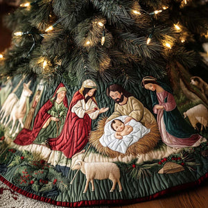 Manger Of The Meadow Christmas Quilted Tree Skirt Heartwarming Christmas Tree Skirt Gift for Loved Ones