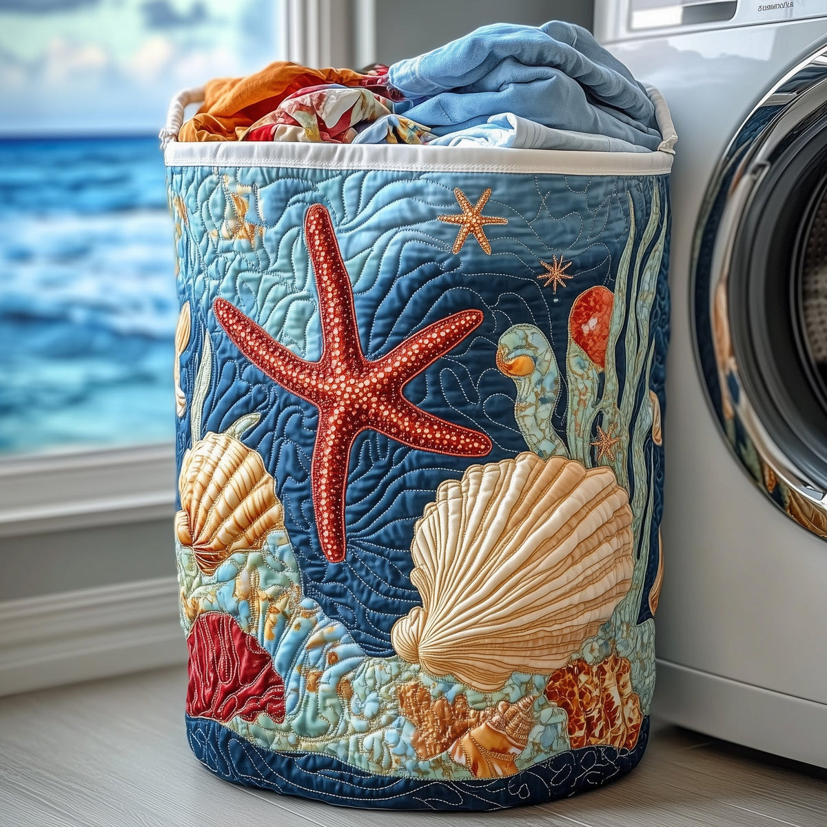 Marine Dream Quilted Laundry Basket Everyday Merch Choice
