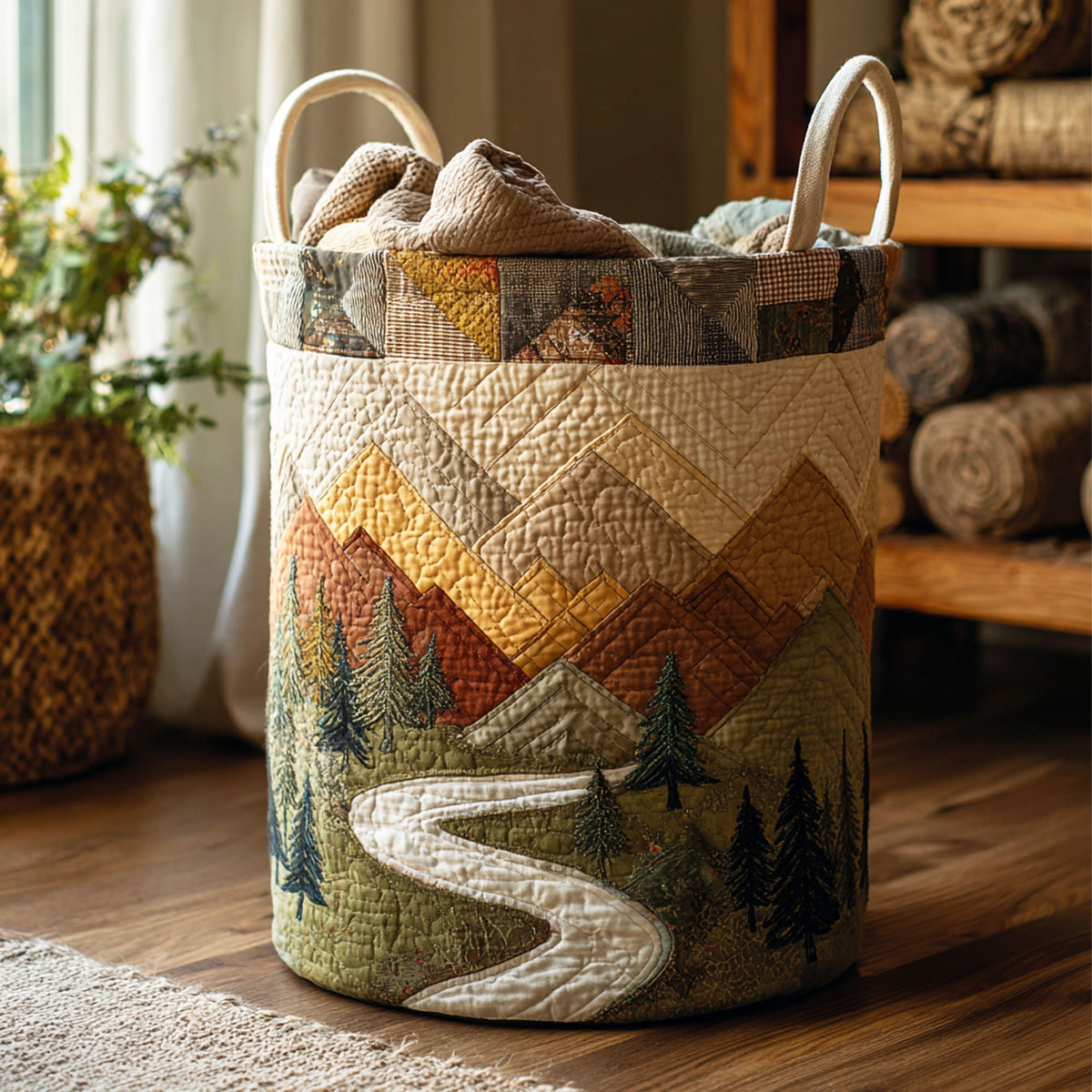 Meadow Trail Quilted Laundry Basket Thanksgiving Merch Gift