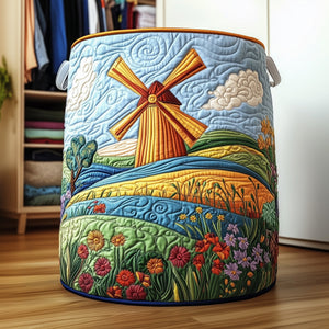 Meadow Windmill Quilted Laundry Basket Merch For Family Time