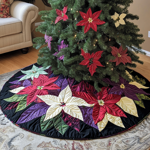 Merry Poinsettia Christmas Quilted Tree Skirt Custom Christmas Tree Skirt Merch for Your Family