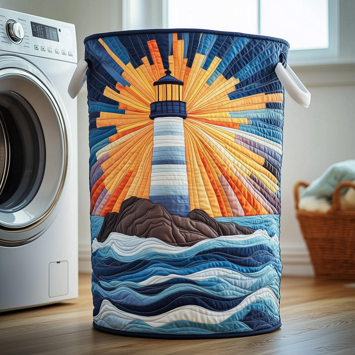 Nautical Lighthouse Quilted Laundry Basket Ideal Gift For Mom