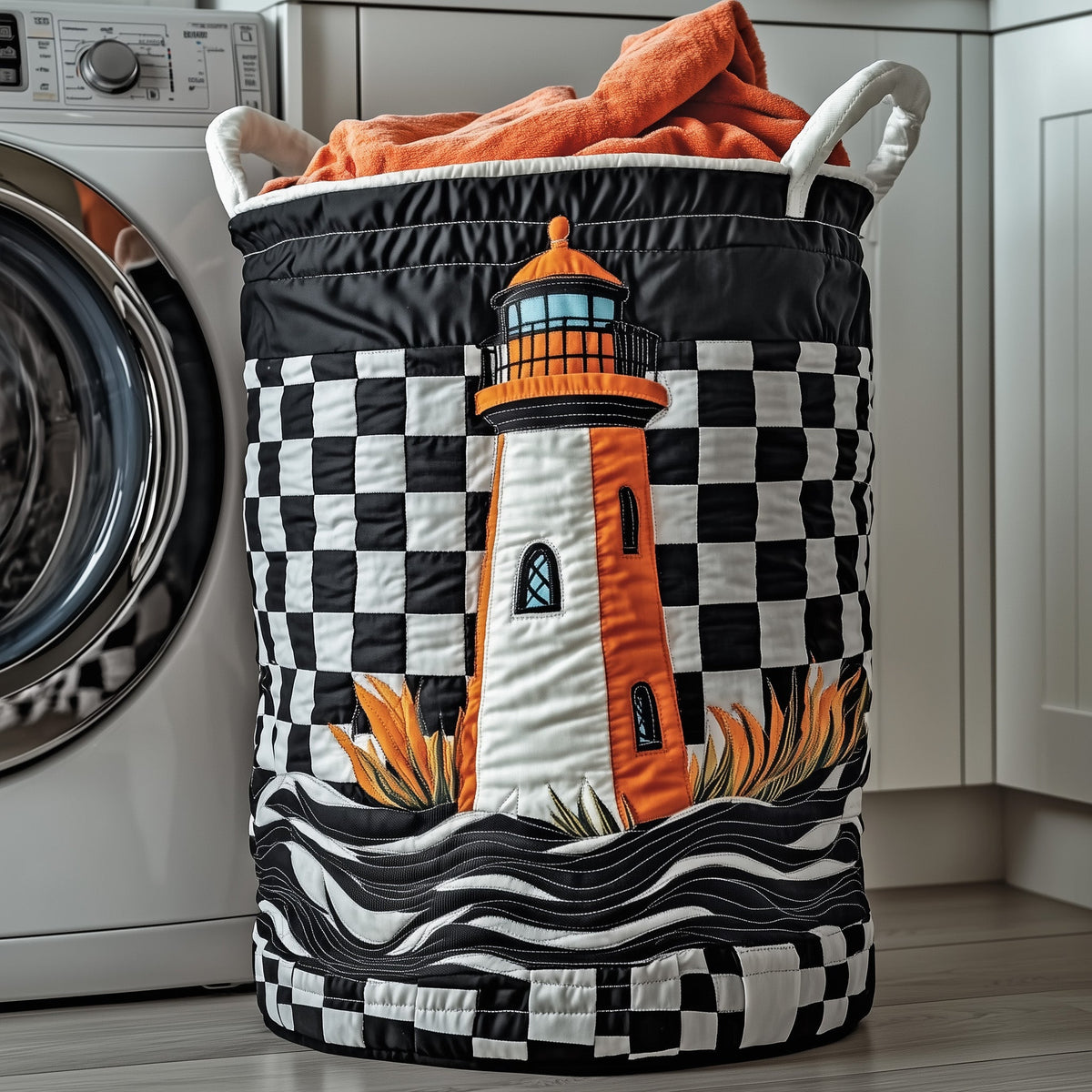 Nautical Lighthouse Quilted Laundry Basket Merch For Family Time