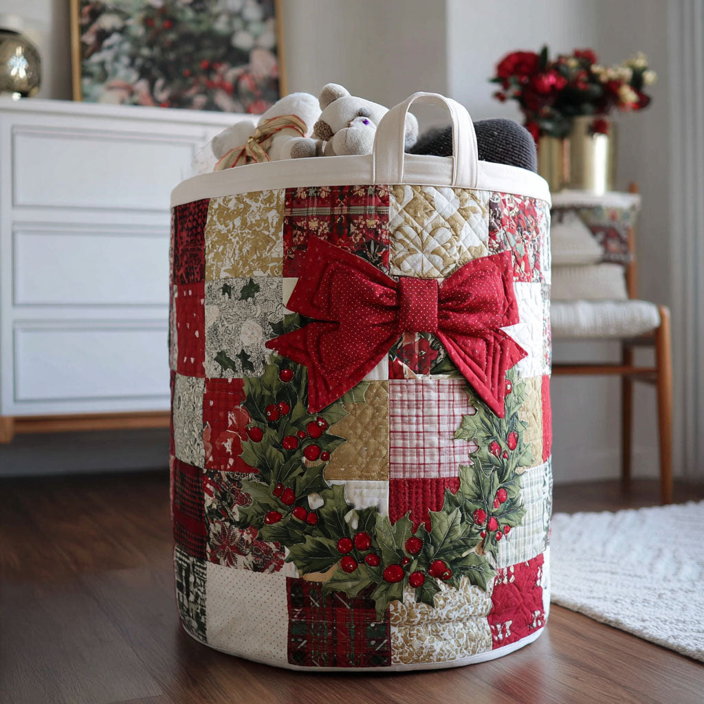Noel Wreath Charm Quilted Laundry Basket Mother’s Day Merch Gift