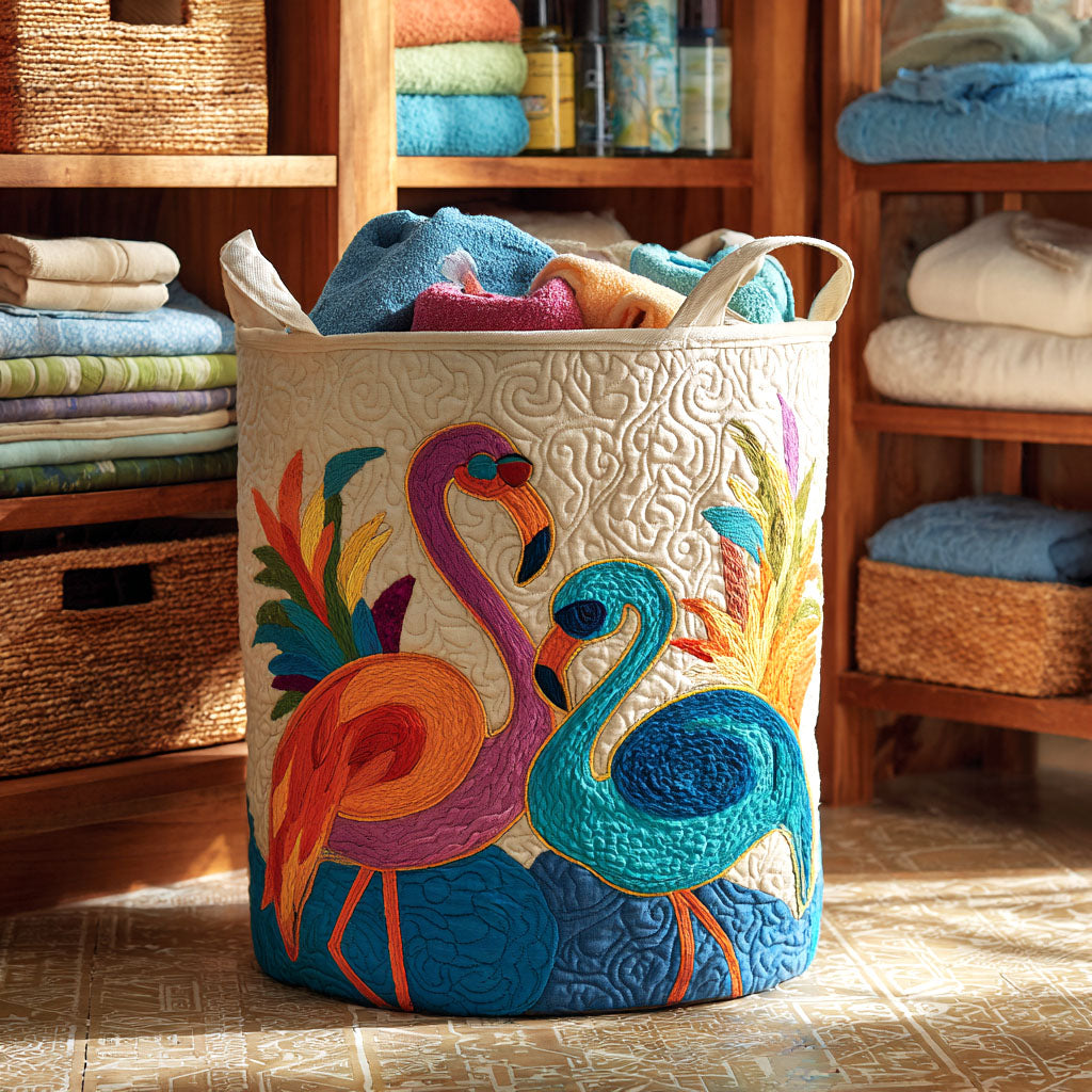 Ocean Flamingo Quilted Laundry Basket Thanksgiving Merch Gift