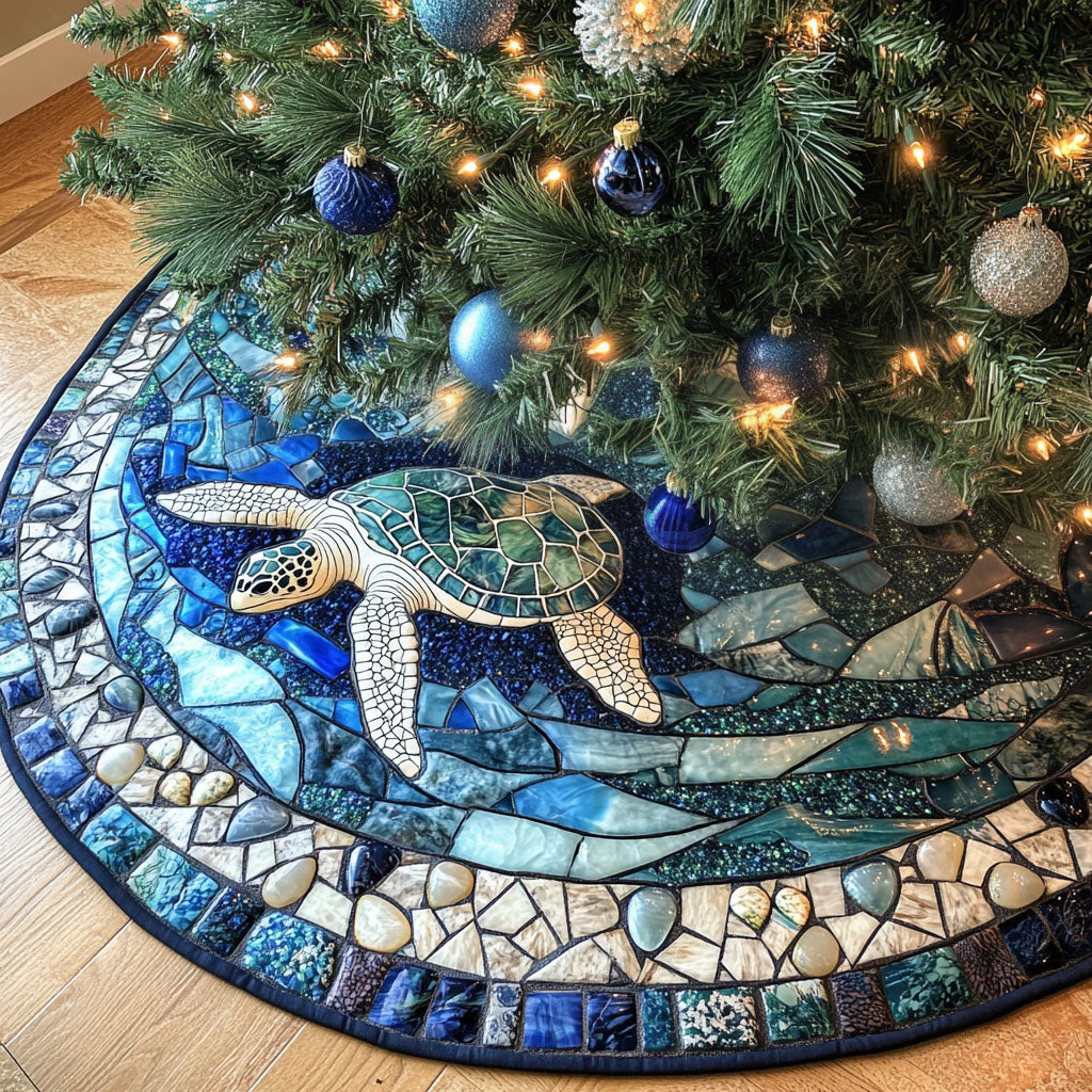 Ocean Tides Turtle Quilted Christmas Tree Skirt Beautiful Tree Skirt to Complete Your Christmas Look