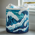 Ocean Wave Quilted Laundry Basket Merch For Cozy Nights