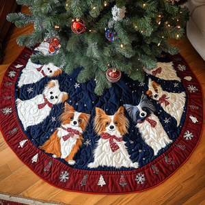 Papillon Xmas Joy Christmas Quilted Tree Skirt Lovely Gift Merch for a Festive Home