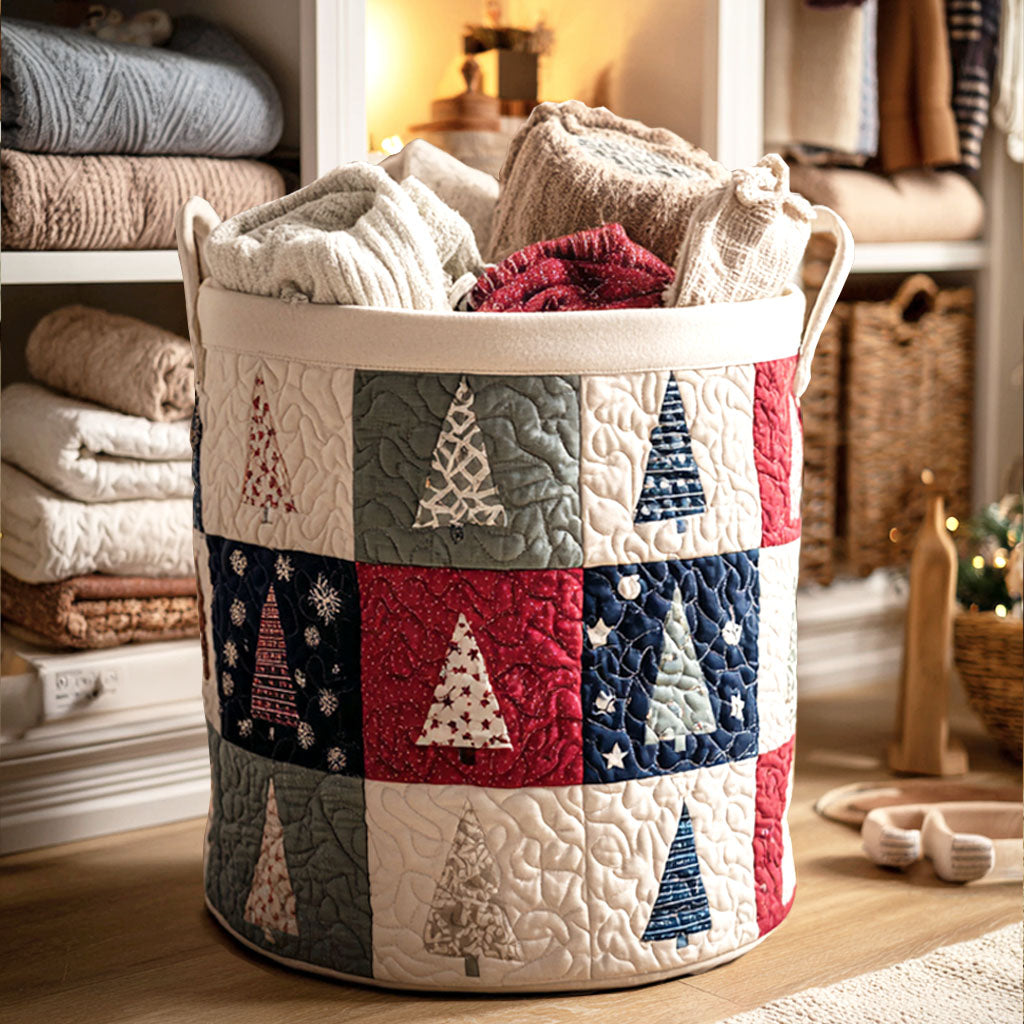Patchwork Forest Squares Quilted Laundry Basket Gift Idea For Busy Families