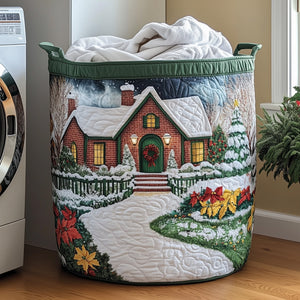 Peaceful Snow Cabin Quilted Laundry Basket Gift To Brighten Their Day
